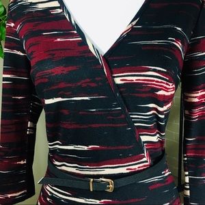 Venus Burgundy/black midi dress,Plunging neckline